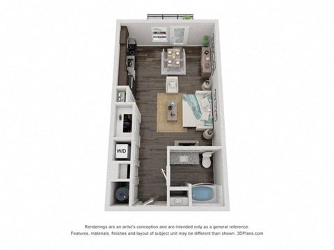 Floor plan for studio, 1 bath, 576 sqft
